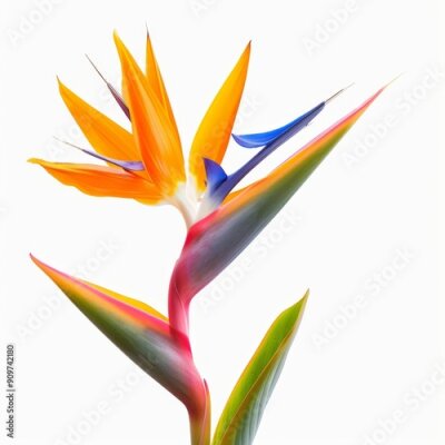 Papier peint  Bird of Paradise Tropical Flower Isolated, Strelitzia Bloom, Orange Exotic Bird Head Flower on White