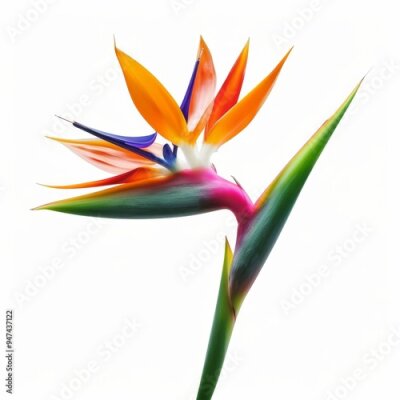 Papier peint  Bird of Paradise Tropical Flower Isolated, Strelitzia Bloom, Orange Exotic Bird Head Flower on White