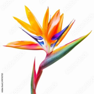 Papier peint  Bird of Paradise Tropical Flower Isolated, Strelitzia Bloom, Orange Exotic Bird Head Flower on White