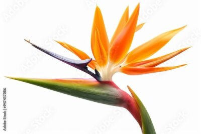 Papier peint  Bird of Paradise Tropical Flower Isolated, Strelitzia Bloom, Orange Exotic Bird Head Flower on White