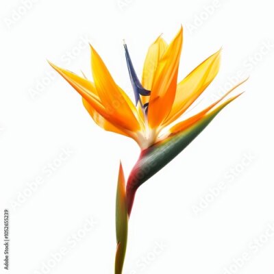 Papier peint  Bird of Paradise Tropical Flower Isolated, Strelitzia Bloom, Orange Exotic Bird Head Flower on White