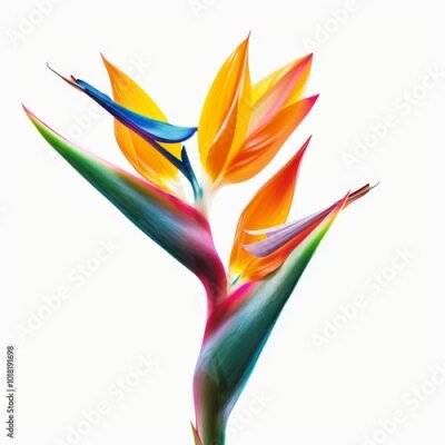 Papier peint  Bird of Paradise Tropical Flower Isolated, Strelitzia Bloom, Orange Exotic Bird Head Flower on White