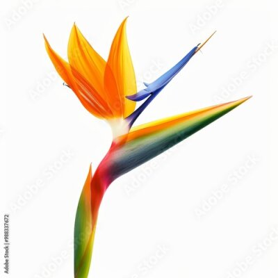 Papier peint  Bird of Paradise Tropical Flower Isolated, Strelitzia Bloom, Orange Exotic Bird Head Flower on White