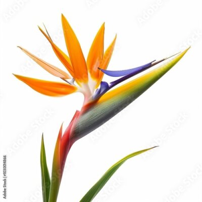 Papier peint  Bird of Paradise Tropical Flower Isolated, Strelitzia Bloom, Orange Exotic Bird Head Flower on White