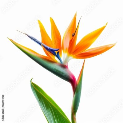 Papier peint  Bird of Paradise Tropical Flower Isolated, Strelitzia Bloom, Orange Exotic Bird Head Flower on White