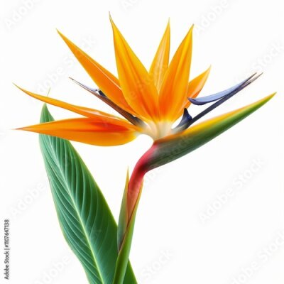 Papier peint  Bird of Paradise Tropical Flower Isolated, Strelitzia Bloom, Orange Exotic Bird Head Flower on White