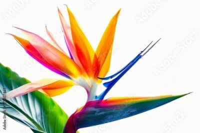 Papier peint  Bird of Paradise Tropical Flower Isolated, Strelitzia Bloom, Orange Exotic Bird Head Flower on White