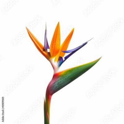 Papier peint  Bird of Paradise Tropical Flower Isolated, Strelitzia Bloom, Orange Exotic Bird Head Flower on White