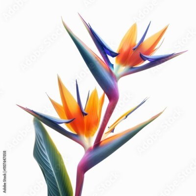 Papier peint  Bird of Paradise Tropical Flower Isolated, Strelitzia Bloom, Orange Exotic Bird Head Flower on White