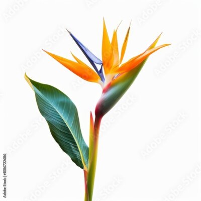 Papier peint  Bird of Paradise Tropical Flower Isolated, Strelitzia Bloom, Orange Exotic Bird Head Flower on White