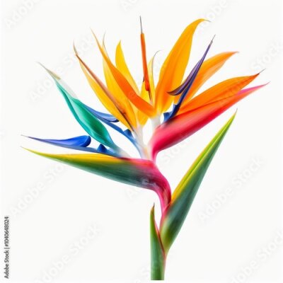 Papier peint  Bird of Paradise Tropical Flower Isolated, Strelitzia Bloom, Orange Exotic Bird Head Flower on White