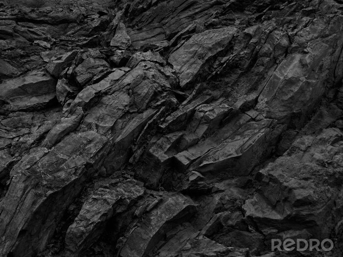 Papier peint  Black rock background. Dark gray stone texture. Black grunge background. Mountain close-up. Distressed backdrop.