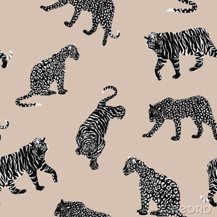 Papier peint  Black white animal seamless beige background