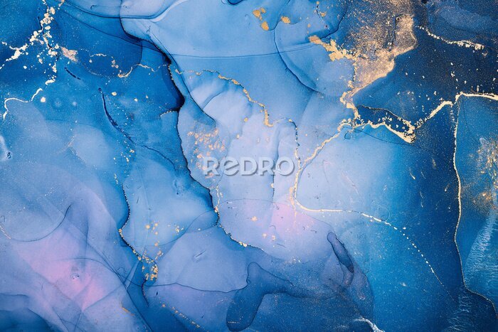 Papier peint  Bleu abstrait avec détails dorés