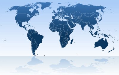 Papier peint  bleu carte du monde et les continents