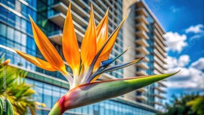 Papier peint  Blooming Bird of Paradise Architectural Photography, Strelitzia reginae