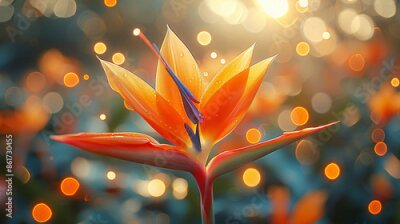 Papier peint  Blooming strelitzia flowers in a flower garden