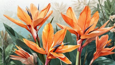 Papier peint  Blooming strelitzia flowers in a flower garden for decorative purposes Artful flower pictures