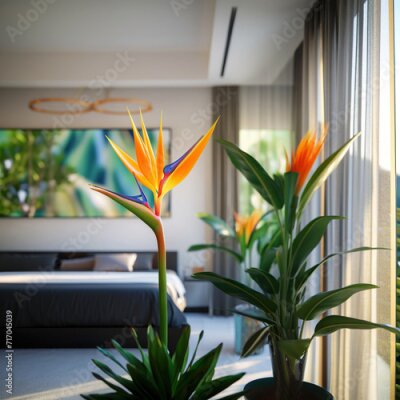 Papier peint  Blooming Strelitzia in the interior.