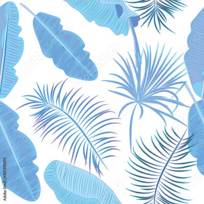 Papier peint  Blue tropical jungle palm tree leaves seamless vector pattern.  Botany background, jungle  wallpaper