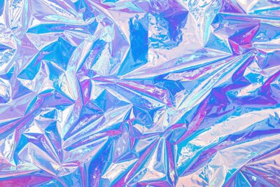 Papier peint  Blurred abstract Modern pastel colored holographic background in 80s style. Crumpled iridescent foil real texture. Synthwave. Vaporwave style. Retrowave, retro futurism, webpunk