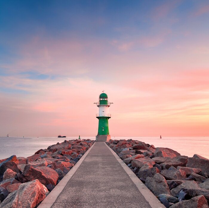 Papier peint  Bord mer phare et jetée