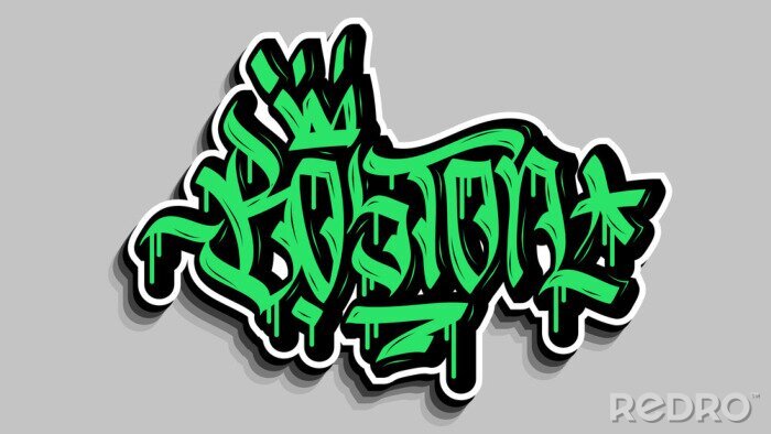 Papier peint  Boston Massachusetts Usa Hand Lettering Graffiti Tag Style Sticker Design.