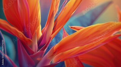 Papier peint  Botanical Brilliance: A close-up reveals the stunning brilliance of the Strelitzia flower, a vibrant jewel in the garden's crown.