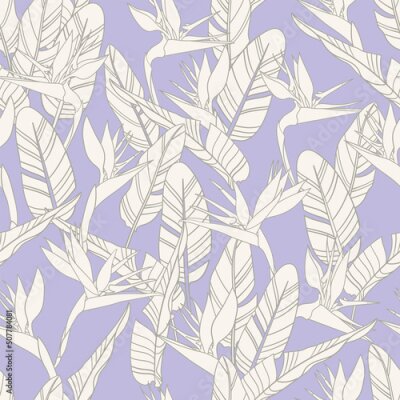 Papier peint  Botanical Hawaiian seamless pattern. Tropical flower vector background. Strelitzia reginae flowers and leaves. Summer beach vacation fashion print.
