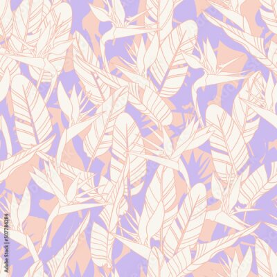 Papier peint  Botanical Hawaiian seamless pattern. Tropical flower vector background. Strelitzia reginae flowers and leaves. Summer beach vacation fashion print.