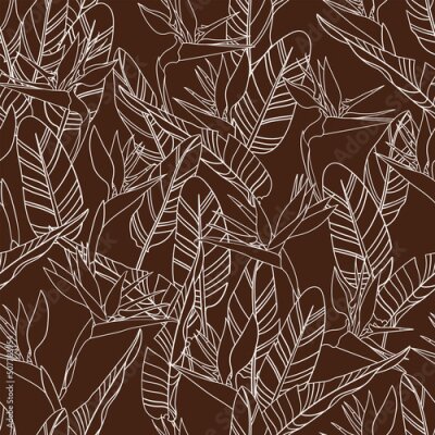 Papier peint  Botanical Hawaiian seamless pattern. Tropical flower vector background. Strelitzia reginae flowers and leaves. Summer beach vacation fashion print.