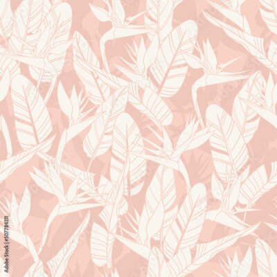 Papier peint  Botanical Hawaiian seamless pattern. Tropical flower vector background. Strelitzia reginae flowers and leaves. Summer beach vacation fashion print.