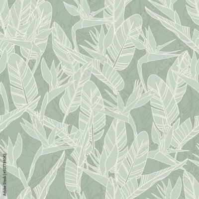 Papier peint  Botanical Hawaiian seamless pattern. Tropical flower vector background. Strelitzia reginae flowers and leaves. Summer beach vacation fashion print.