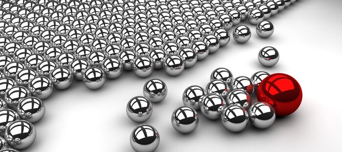 Papier peint  Boule rouge brillante parmi de plus petites