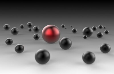 Boule rouge entre des boules noires