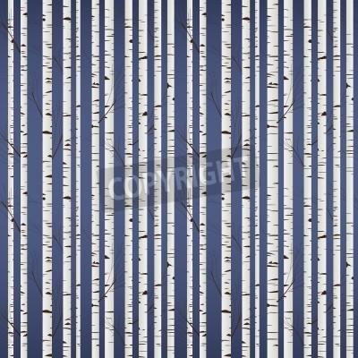 Papier peint  Bouleaux graphiques sur fond bleu foncé