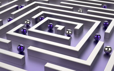 Boules dans un labyrinthe avec une lumière violette
