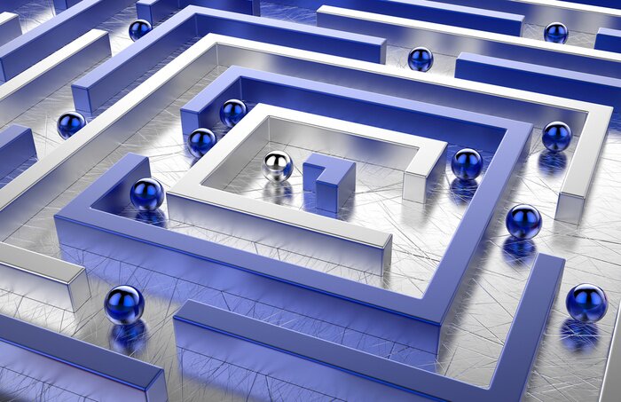 Papier peint  Boules dans un labyrinthe bleu et blanc