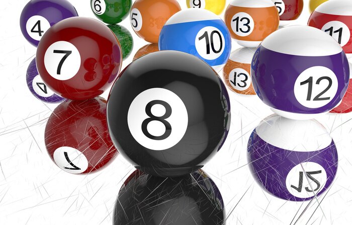 Papier peint  Boules de billard sur fond blanc