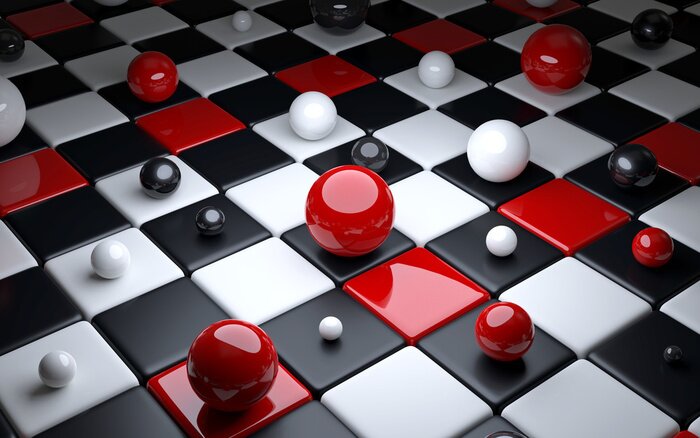 Papier peint  Boules en 3D sur un échiquier