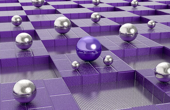 Papier peint  Boules métalliques sur fond violet