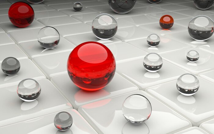 Papier peint  Boules rouges et blanches en verre