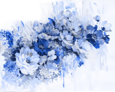 Papier peint  Bouquet de fleurs peintes en bleu