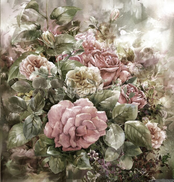 Papier peint  Bouquet de peinture à l'aquarelle rose 