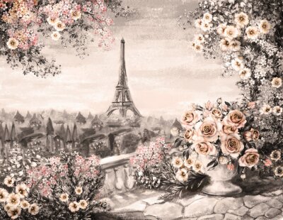 Papier peint  Bouquet de roses sur une terrasse à Paris