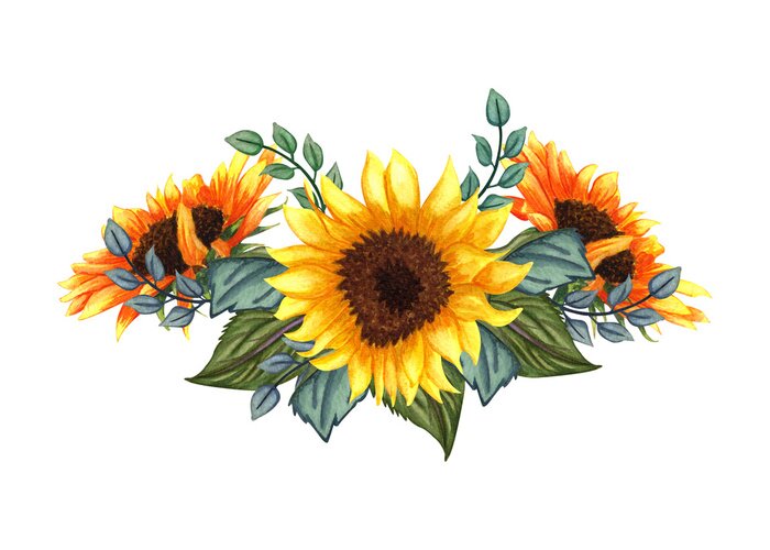 Papier peint  Bouquet de tournesols et de feuilles
