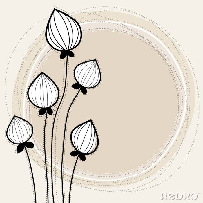 Papier peint  Boutons floraux sur un graphisme minimaliste