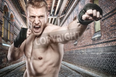 Papier peint  Boxe 3d dans un couloir en brique
