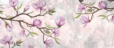 Papier peint  Branches de magnolia sur la texture
