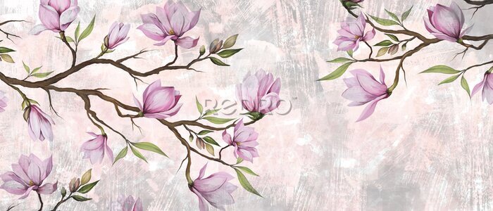 Papier peint  Branches de magnolia sur la texture